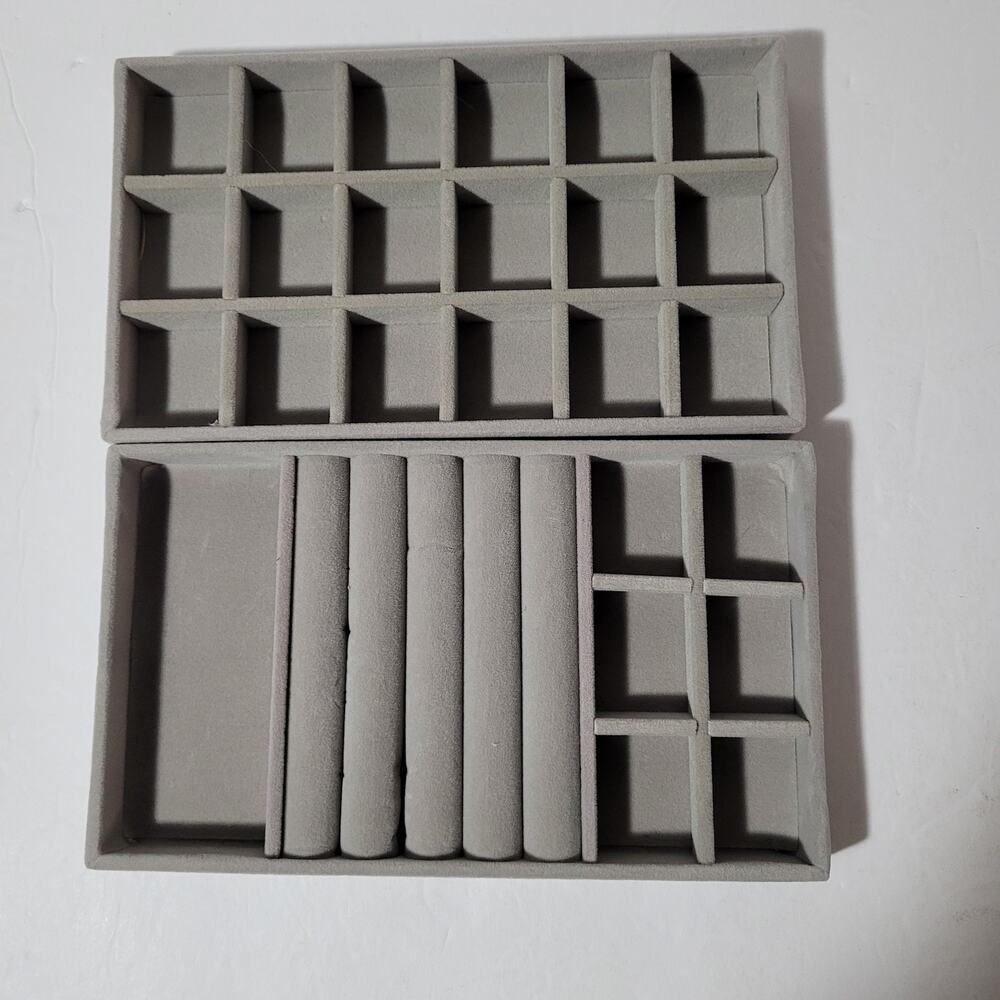 Set of 2 Elegant Gray Velvet Jewelry Organizer Trays